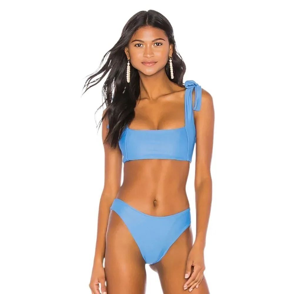 Revolve X Tularosa Tiff Top in Blue and Matching Bottoms Bikini Swimsuit Set
